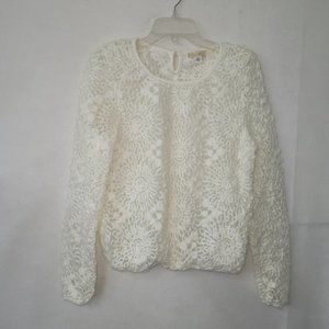 Eyedoll Shirt Womens M Long Sleeve Sheer‎ Ribbon Yarn Embroidered Blouse Cream